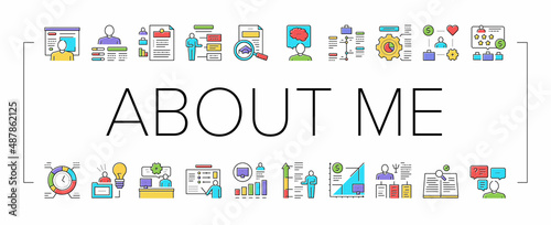About Me Presentation Collection Icons Set Vector .