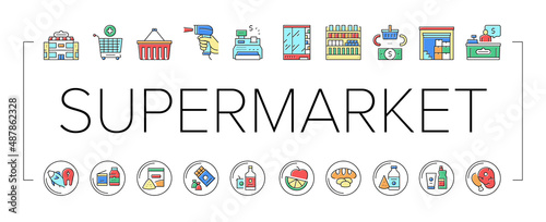 Supermarket Store Collection Icons Set Vector Illustrations .
