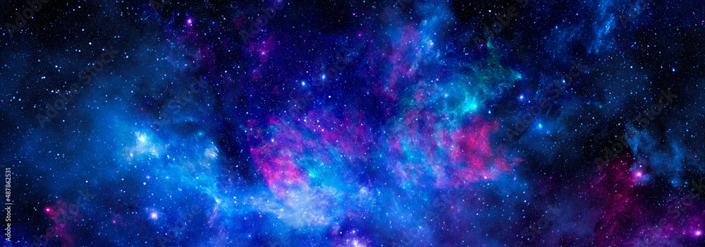 Cosmic background with bright nebula and shining stars