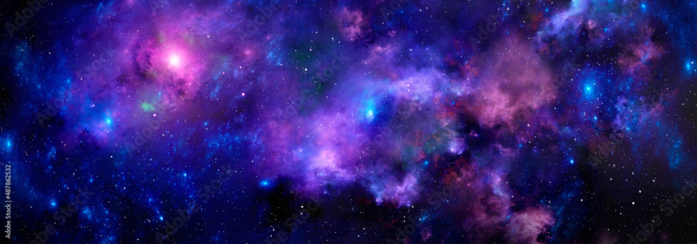 The night starry sky with a bright purple nebula