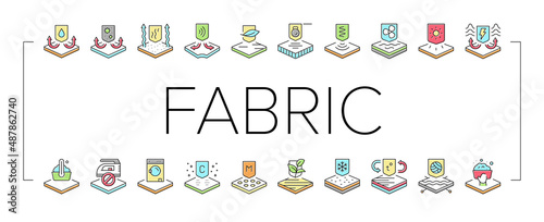 Fabrics Properties Collection Icons Set Vector .