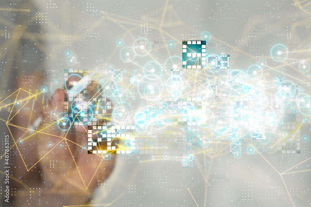 Neural network 3D illustration. Big data and cybersecurity