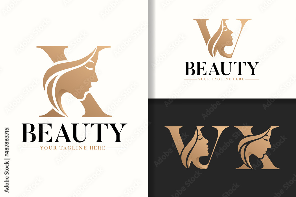 Feminine monogram logo letter W and X with woman silhouette Stock ...
