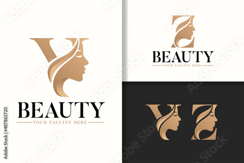 Feminine monogram logo letter Y and Z with woman silhouette