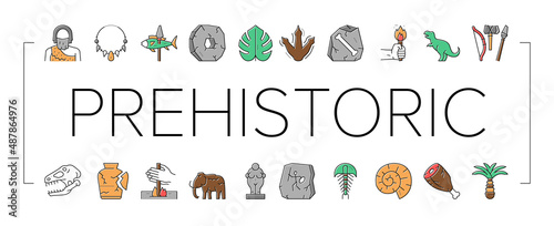 Prehistoric Period Collection Icons Set Vector .
