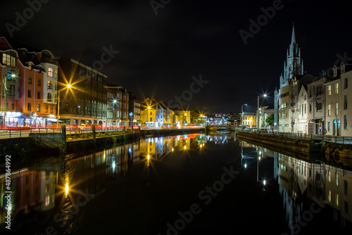 View of Cork City Center and River Lee at night  Ireland