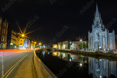 View of Cork City Center and River Lee at night, Ireland