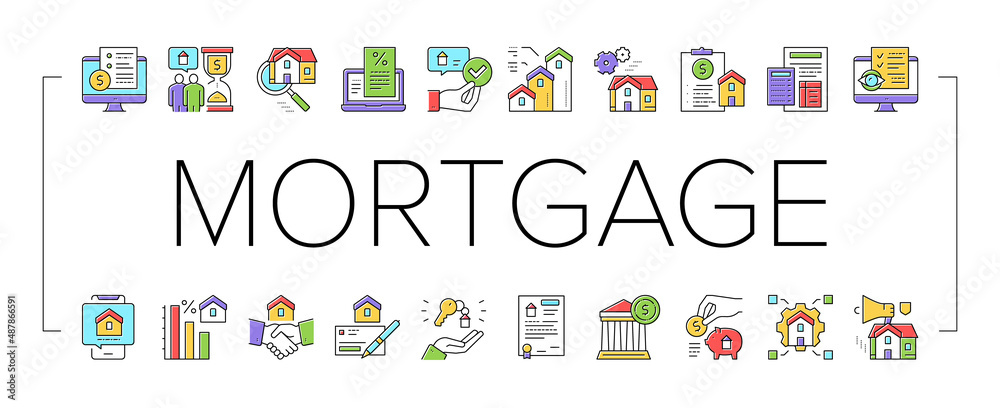 Mortgage Real Estate Collection Icons Set Vector . Mortgage Real Estate Collection Icons Set Vector .