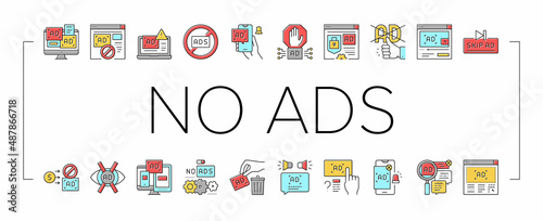 No Ads Advertise Free Collection Icons Set Vector .