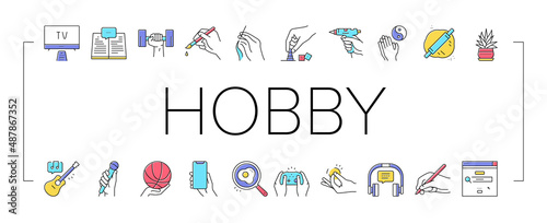 Hobby Leisure Time Collection Icons Set Vector .
