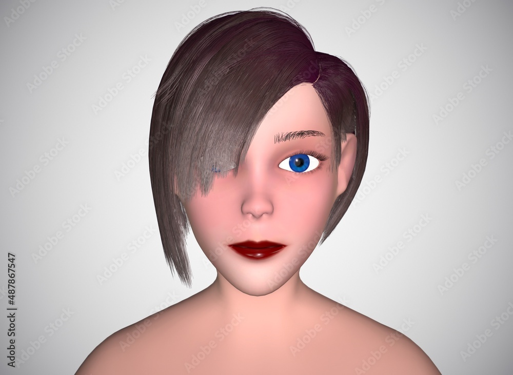 stylized female character on a white background 3d-rendering