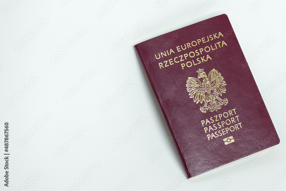 Poland Polish Passport on the white background.  - obrazy, fototapety, plakaty 