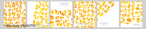 Set of vector cover notebook design. Abstract yellow minimal triangles halftone template design for notebook paper, copybook brochures, book, magazine. Planner and diary cover for print