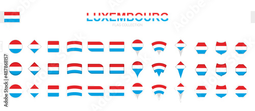 Large collection of Luxembourg flags of various shapes and effects.
