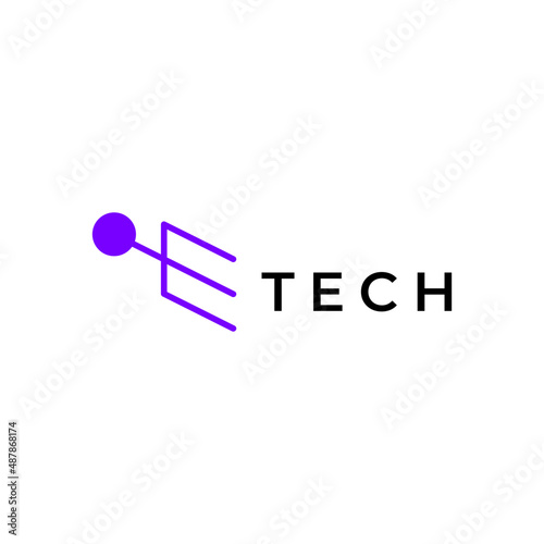 tech modern letter e simple flat