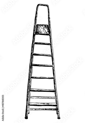 Hand drawing of folding ladder for construction work isolated on white