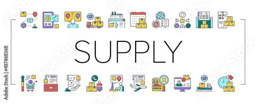 Supply Chain Management System Icons Set Vector .