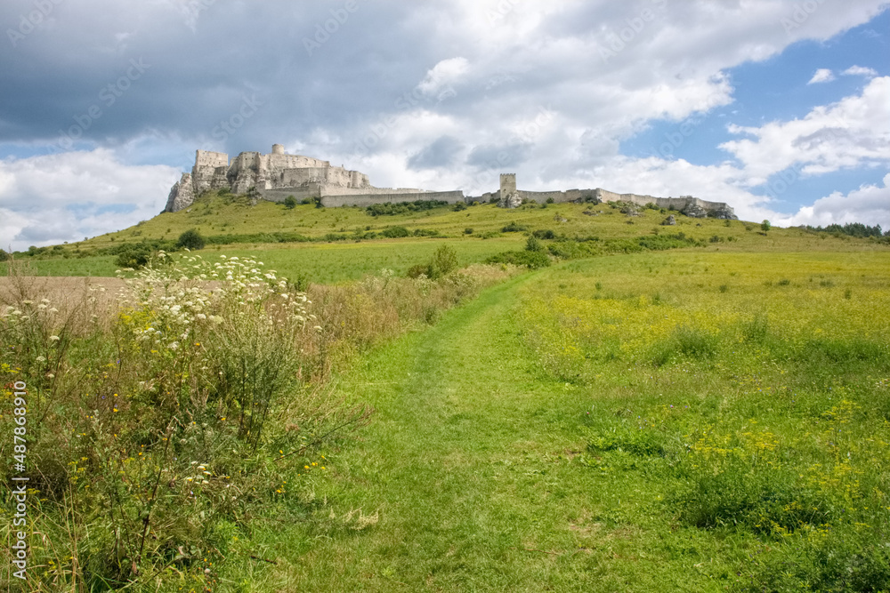 Spiš Castle on the hill in summer, Slovakia