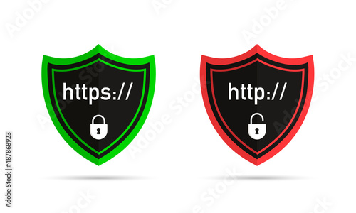 Secure connection. Secured ssl shield and padlock symbols. http https. Safe and Secure Wev Browsing. Safe and Secure https