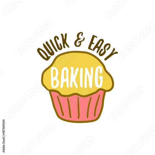 Quick  easy baking mix product label with cupcake