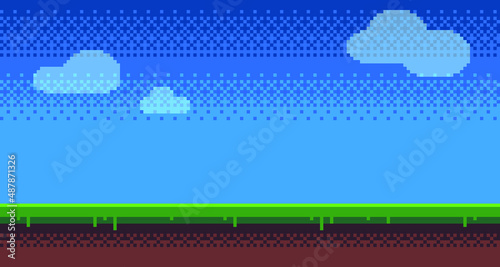 Cute pixel nature background. Vector retro illustration