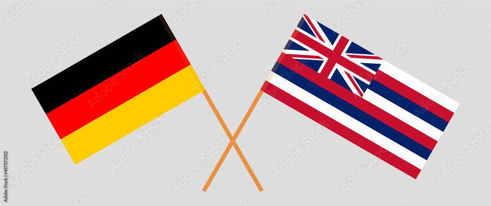 Crossed flags of Germany and The State Of Hawaii. Official colors. Correct proportion