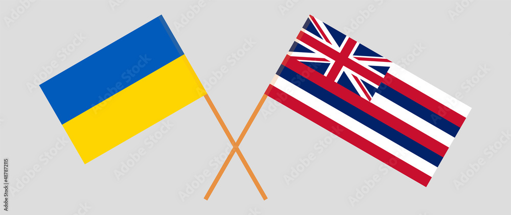 Crossed flags of Ukraine and The State Of Hawaii. Official colors. Correct proportion