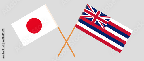 Crossed flags of Japan and The State Of Hawaii. Official colors. Correct proportion