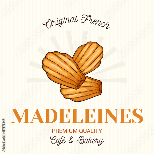 Madeleines French Pastry Vector Emblem Logo Template