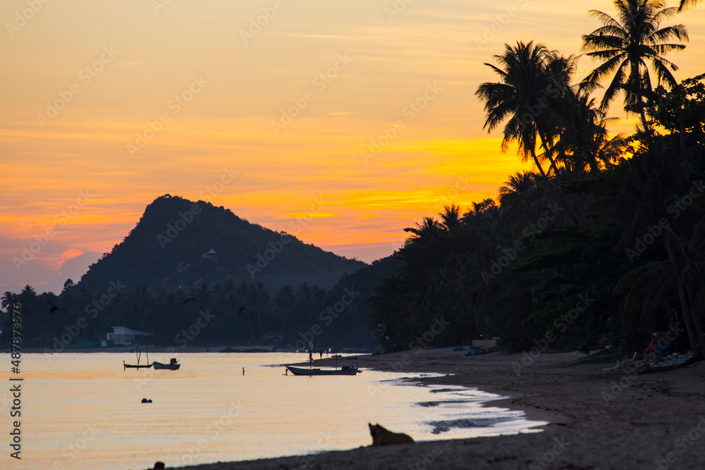 Spectacular sunrise at Bang Po beach at Koh Samui island, Thailand