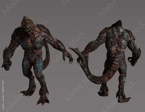alien creature front and back illustration 3d render © Shizuku