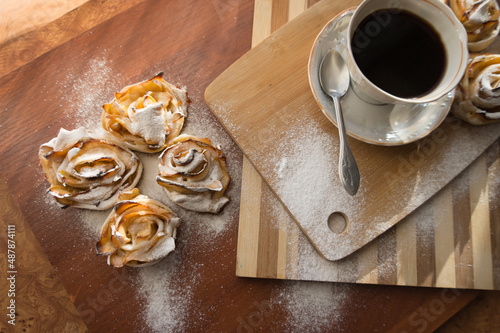 Roses from apples in the oven, a delicious dessert for tea and for breakfast.