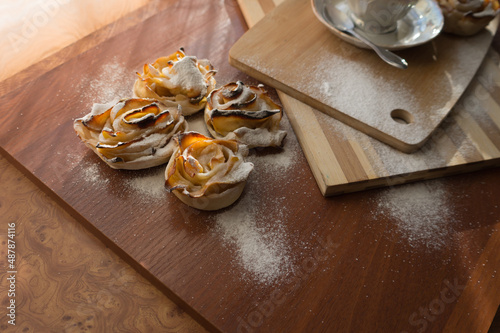 Roses from apples in the oven, a delicious dessert for tea and for breakfast.