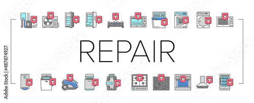 Appliances Repair Maintenance Icons Set Vector .