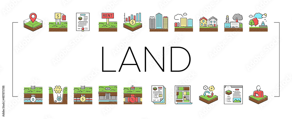 Land Property Business Collection Icons Set Vector .