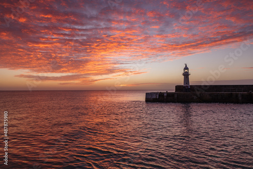 Lighthouse at sunrise mevagissey, Cornwall, UK