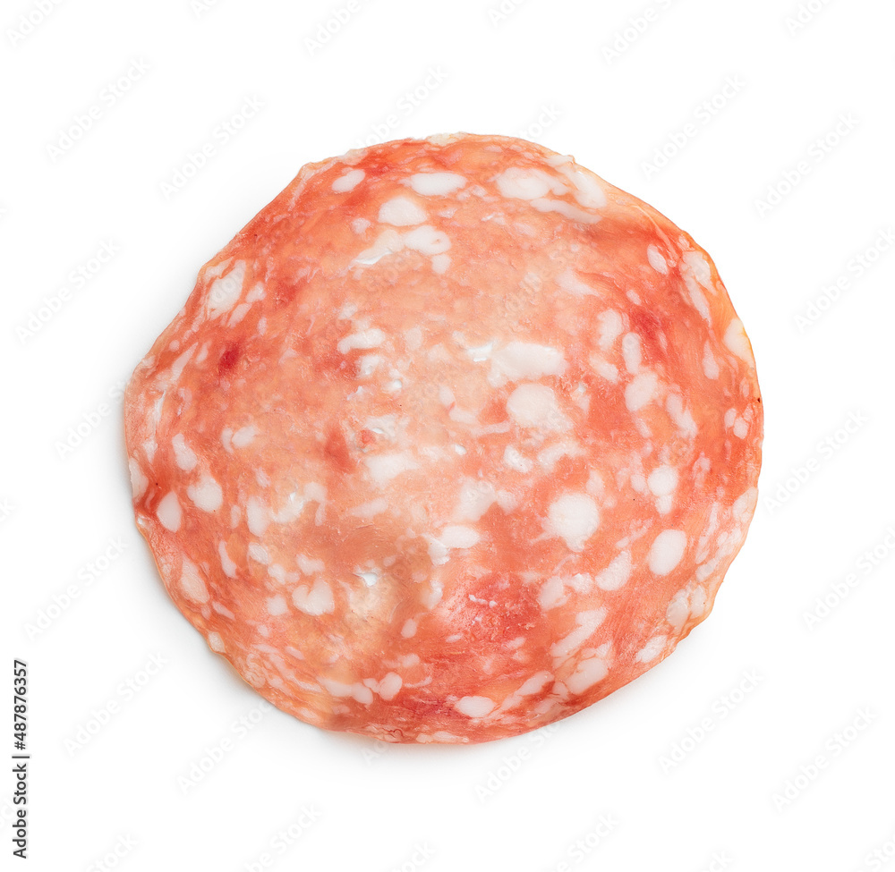 Sliced salami. Chopped pork sausage isolated on white background. Sliced salami. Chopped pork sausage isolated on white background.