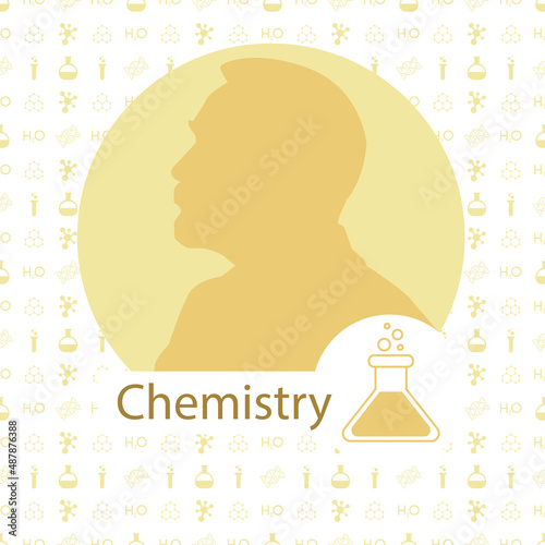 Stylized Nobel medal. Silhouette of Nobel in a flat style. Seamless pattern with elements on the theme of chemistry. Vector illustration photo