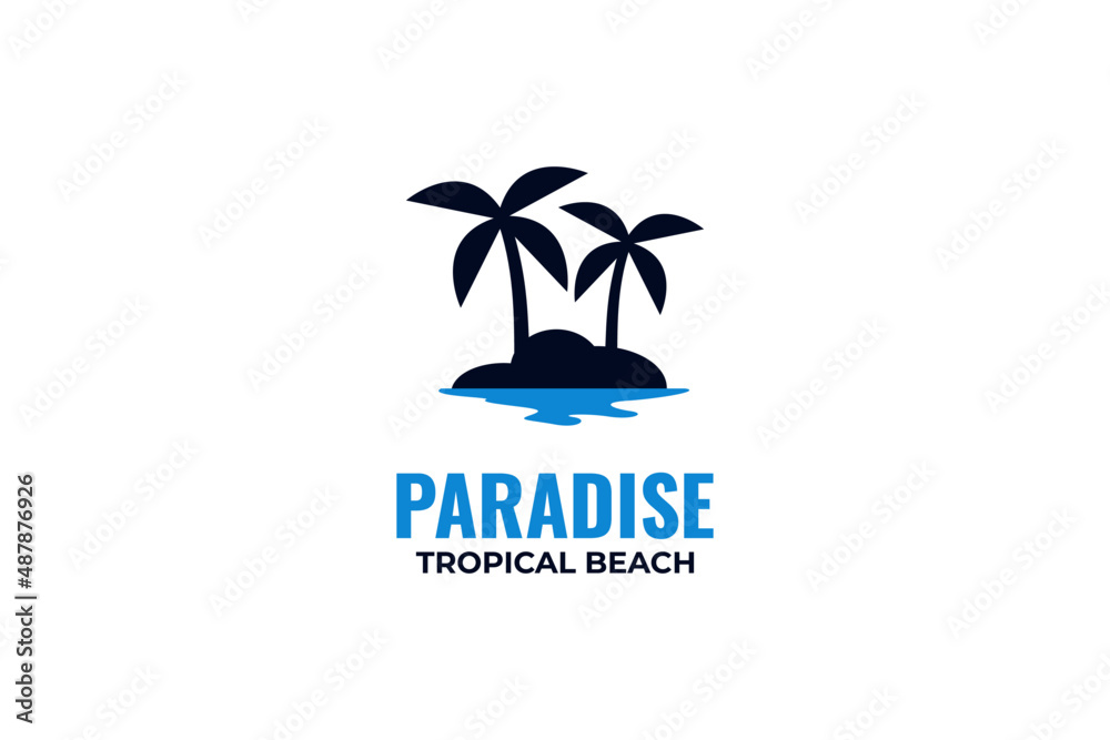 Summer beach logo design vector with palm and sea