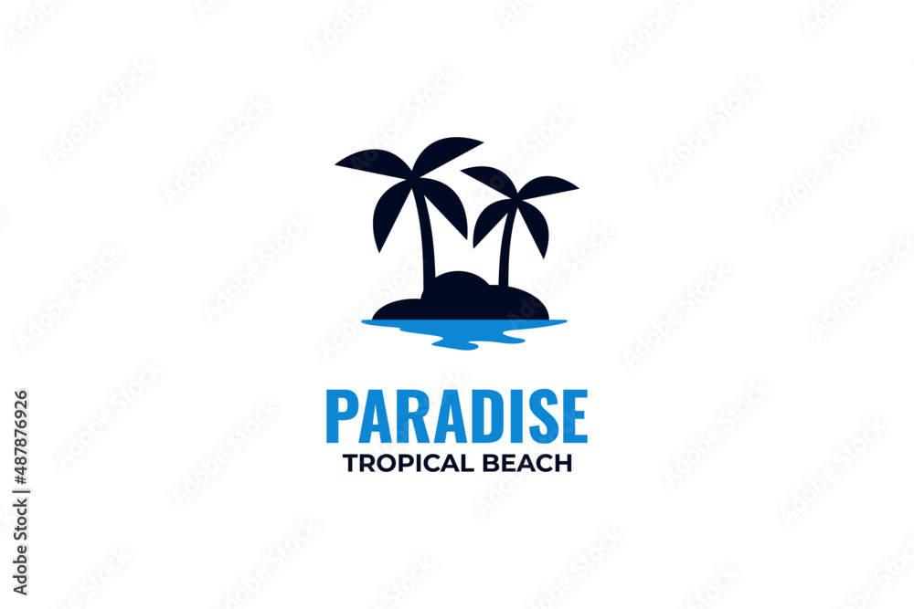 Obraz premium Summer beach logo design vector with palm and sea