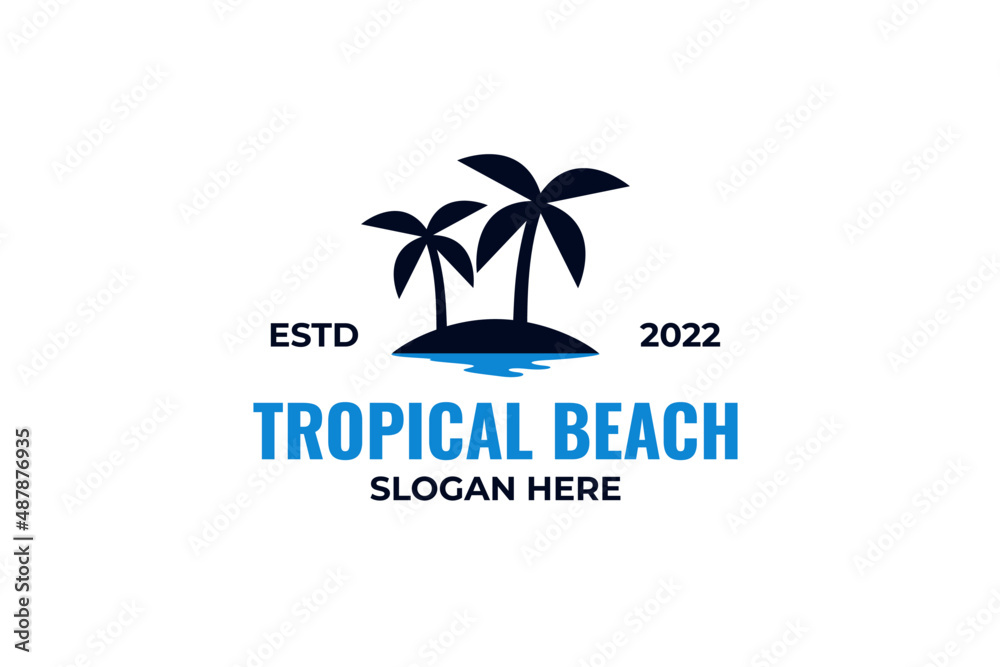 Summer beach logo design vector with palm and sea Summer beach logo design vector with palm and sea