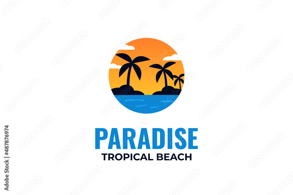 Summer beach logo design vector with palm and sea Summer beach logo design vector with palm and sea