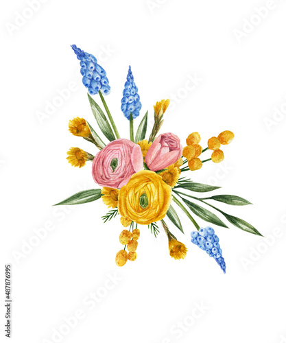 Wallpaper Mural Bouquet of spring flowers in watercolor Torontodigital.ca