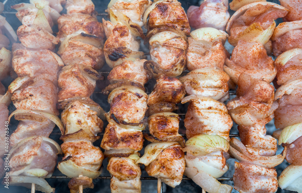 Fleischspieße mit Geflügelfleisch auf dem Grill