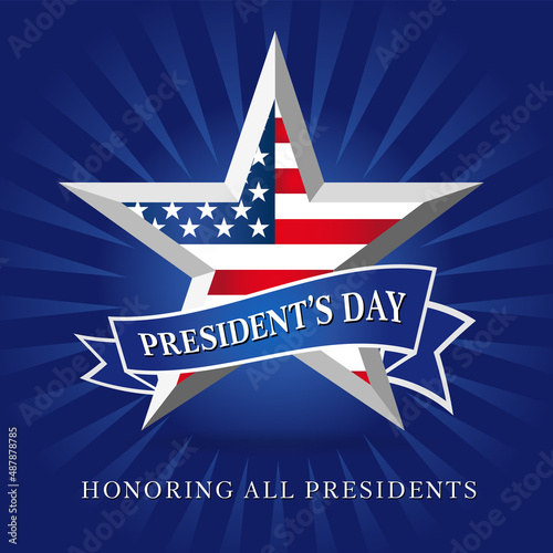 Presidents day USA facet star with flag and ribbon. Vector illustration