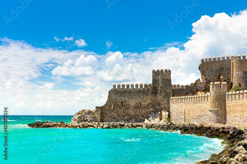 Fototapeta Naklejka Na Ścianę i Meble -  Panoramic view of the Mamure Castle in Anamur Town, Turkey