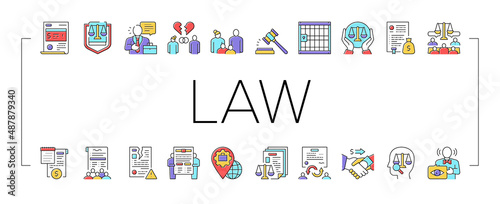 Law Justice Dictionary Collection Icons Set Vector .