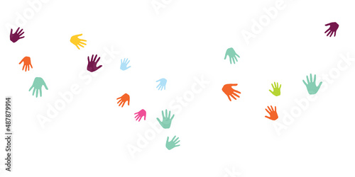 Creative children handprints preschool education concept background