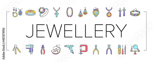 Handmade Jewellery Collection Icons Set Vector .