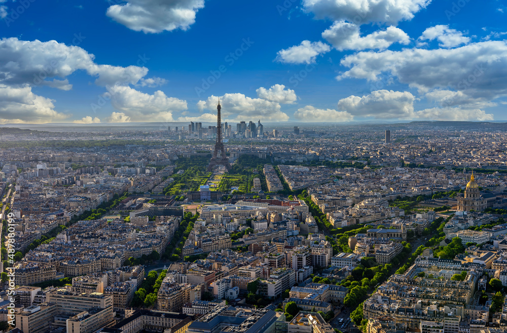 Skyline of Paris with Eiffel Tower in Paris, France. Eiffel Tower is one of the most iconic landmarks of Paris